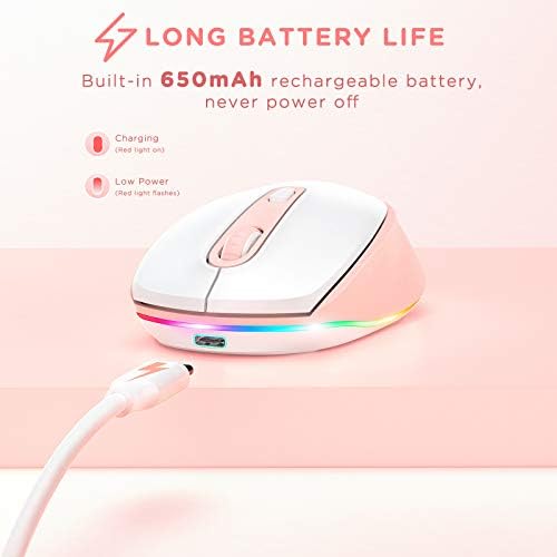 seenda Rechargeable Wireless Mouse with LED Rainbow Lights – Ergonomic, Quiet Click Design for Laptops, PCs, and Chromebooks – Perfect for Kids and Professionals Alike – Portable Purple Accessory for Enhanced Productivity and Style