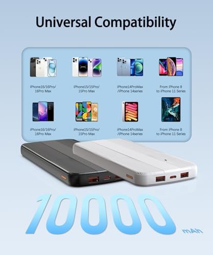 Ultimate 10000 m Ah Dual USB Portable Charger – Fast Triple Device Power Bank with USB-C Compatibility for i Phone 16/15/14/13, Galaxy S23/22, Pixel & More – Eco-Conscious Fire-Retardant Design for Enhanced Safety and Sustainability – Rapid Recharge for All USB Devices