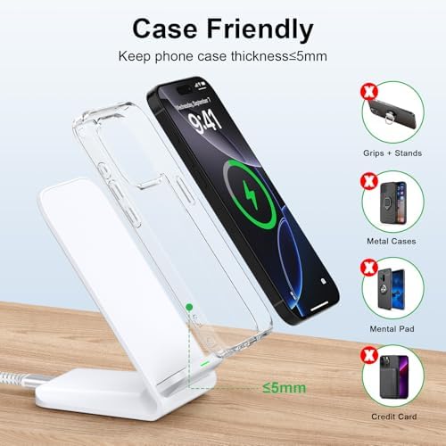 15 W Fast Wireless Charging Stand for Samsung Galaxy S25 Ultra, S24, S23, S22, S21 & Motorola Phones – Sleek Desktop Charger with QC Adapter for Optimal Performance, Qi-Compatible Convenience, and Enhanced Device Compatibility