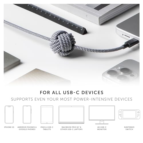 Native Union Anchor Cable 240 W: 10 ft Eco-Friendly Reinforced Braided USB-C to USB-C Power Delivery 3.1 Charging Cable with Weighted Knot for i Phone 16, Mac Book Pro 14″/16″ M2 – Ultra-Fast, Durable, Tangle-Free Charging Solution