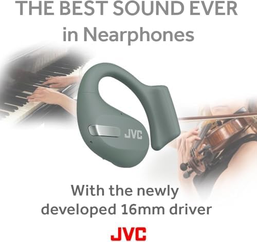 JVC Nearphones: Open Ear True Wireless Earbuds with 16 mm Drivers for Immersive Sound Quality, 38-Hour Battery Life, and Ultra-Portable Design – Ideal for Active Lifestyles and Enhanced Situational Awareness (Beige) – Effortless Device Pairing for Seamless Listening Experience