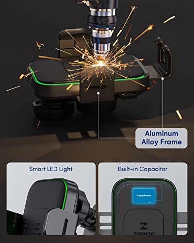 ZEEHOO DUOXX 15 W Fast Wireless Car Charger with Auto-Clamping Technology – High-Speed Dual Coils Phone Holder for i Phone 15, Samsung S23 Ultra & More – Versatile Dashboard & Vent Mount with Smart Sensor for Ultimate Convenience