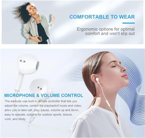 Premium USB C Wired Earbuds for Samsung Galaxy S23 FE, S22, S21, S20, A53, A54 – Dual Pack In-Ear Headphones with Built-in Microphone, Volume Control, and Exceptional Bass for Superior Audio Performance on All Android Devices