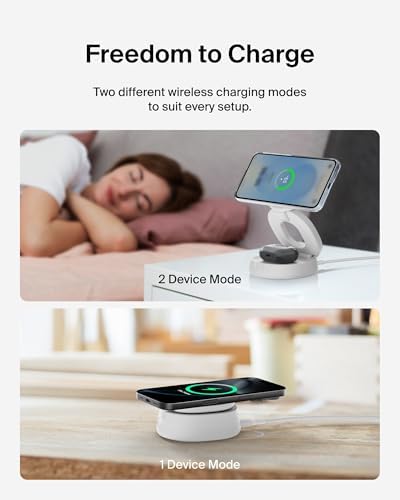 Elevate Your Charging Experience with the Belkin 2-in-1 Qi2 Wireless Charging Station – Fast 15 W Mag Safe Compatible Charger for i Phone 16, Apple Watch & Air Pods – Portable Phone Stand with 30 W Adapter – Sleek Black Design for Travel & Everyday Use – Ultimate Convenience & Speed