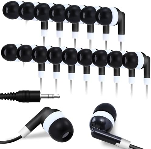 Bulk Disposable Black Earbud Headphones – 50 Pack Wired In-Ear Earbuds for Classroom Use – Hygienic, Lightweight, Durable 3.5 mm Earphones – Perfect for Student Learning, Libraries & Educational Settings – Superior Sound Quality for Enhanced Engagement and Focus