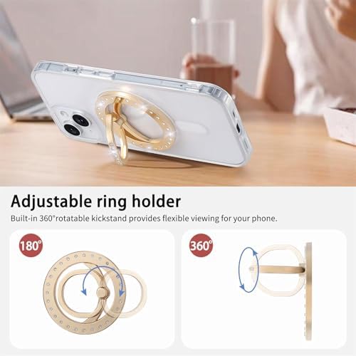 Elevate Your Mobile Experience with the Premium Glitter Gold Magnetic Phone Ring Holder – Perfectly Compatible with Mag Safe for i Phone 12-16, Adjustable Kickstand for Effortless One-Handed Use, Enhanced Grip for Secure Handling and Stylish Aesthetics