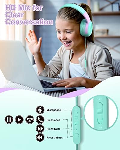 Vibrant Purple/Red ELECDER S8 Wired Kids Headphones with Adjustable Volume Control – Safe Sound Technology (85/94 d B) for Hearing Protection – Comfortable Fit for Growing Children – Perfect for School, Travel, and Play – Built-in Microphone for Effortless Communication – Compatible with Tablets and Smartphones – Durable Design for Everyday Adventures