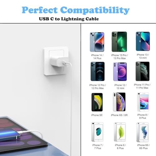 Enhanced Speed and Versatility: Dual-Pack Fast Charging i Phone Charger with 6 FT USB-C to Lightning Cable – Compatible with i Phone 14 Pro Max, 14 Plus, 13 Pro, 12 Mini, 11, XS, XR, X & i Pad – Efficient Power Delivery for Home and Travel