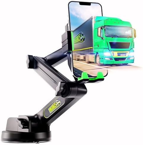 Heavy-Duty Truck Phone Mount – Super Suction Cup Holder with 16.9-Inch Adjustable Arm for i Phone & Samsung – Secure, Stable Dashboard & Window Installation for Commercial Truckers – Ultimate Navigation Companion