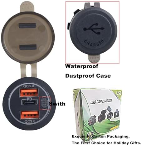 Ultimate 3-Port 18 W USB Car Charger – Quick Charge 3.0 & PD USB-C for Fast Device Charging in Cars, Motorcycles, Trucks & Boats – Dashboard Mount with Built-in Switch for Enhanced Safety and Control – Stylish Red Light Design for Modern Vehicles