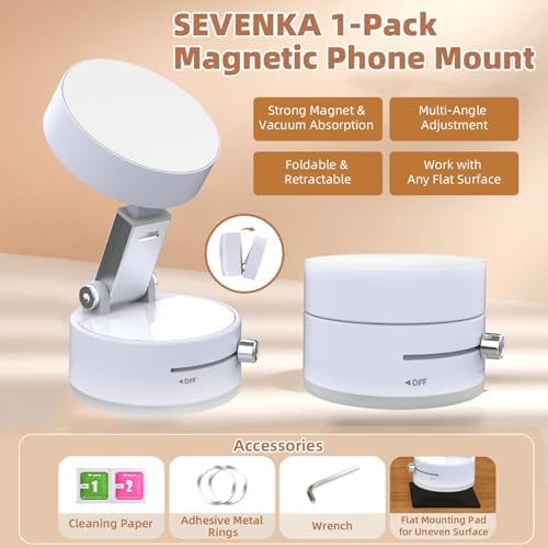 SEVENKA 360-Degree Magnetic Car Phone Holder: Universal Adjustable Mount for Hands-Free Navigation with Secure Windshield Suction – Compatible with i Phone & Samsung for Enhanced Road Safety and Optimal Viewing Angles