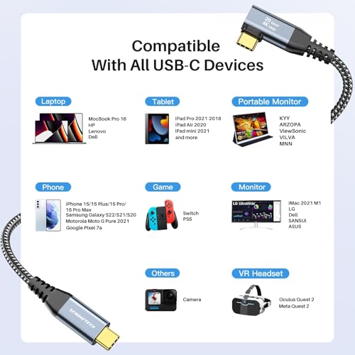 Long USB C Monitor Cable 10FT, 4K@60Hz Video Output 100W PD Charging, 20Gbps Data Transfer, Long USB C 3.2 Gen 2×2 Cable for MacBook, iPad, Dell, LG, ARZOPA, KYY for Portable Monitor – Enhanced Compatibility and Speed
