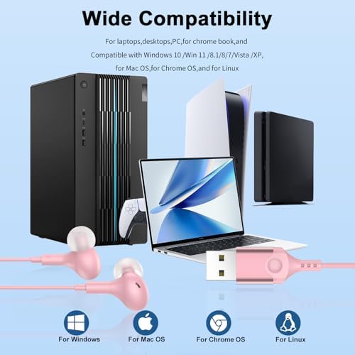Lightweight USB Noise-Canceling Headset with Microphone for PCs and Laptops – 7.5 Ft Wired Earbuds Featuring In-Line Volume Control for Seamless Zoom Meetings and Online Learning, Optimized for Dell & HP – Superior Comfort and Crystal-Clear Audio for Extended Use