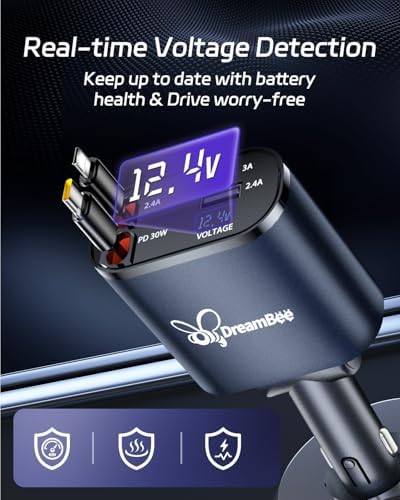 Ultimate 66 W Retractable Car Phone Charger – Fast Dual Type-C Charging Solution for i Phone 15/14, Samsung Galaxy S23+/S23/S22, i Pads – Tangle-Free Design for Efficient Multi-Device Power-Up in Cars and Trucks – Perfect Travel Accessory with Built-In Safety Features