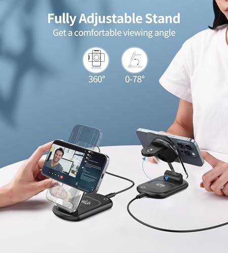 Ultimate 3-in-1 Magnetic Wireless Charging Station for Apple: Fast, Foldable Mag-Safe Charger with Night Light for i Phone 16/15/14/13/12, Apple Watch & Air Pods Pro – Travel-Ready, Enhanced Compatibility, and Rapid Charging Solution