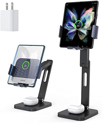 Sleek Aluminium Alloy 2-in-1 Wireless Charger Stand for Samsung Galaxy Z Fold & Galaxy Buds – Rapid 3-Coil Charging Station with 20 W Adapter for Enhanced Device Efficiency – Portable and Stylish Design Ideal for Modern Workspaces and On-the-Go Charging