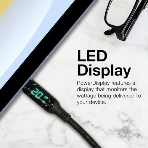 Premium 6 ft Box Wave USB-C to USB-C Charging Cable for Sunmi V2 – 100 W Fast Charge with LED Power Display – Durable Braided Nylon in Jet Black – Optimal Performance and Compatibility for Retail and Home Use
