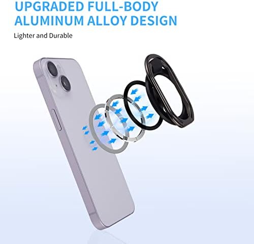 Mag Safe Magnetic Phone Ring Holder Stand – 2-in-1 Adjustable Grip and Kickstand for i Phone 16/15/14/13/12 Series – Enhanced Magnetic Strength with Removable Design for Easy Wireless Charging – Ultimate Compatibility and Convenience – 360° Rotation & 180° Adjustable Arms for Portrait and Landscape Viewing – Secure Finger Grip Reduces Drop Risk – Perfect for Hands-Free Use While Cooking or Streaming – Premium Zinc Alloy Construction for Durability and Stability – Ideal Accessory for Everyday Use and Connectivity