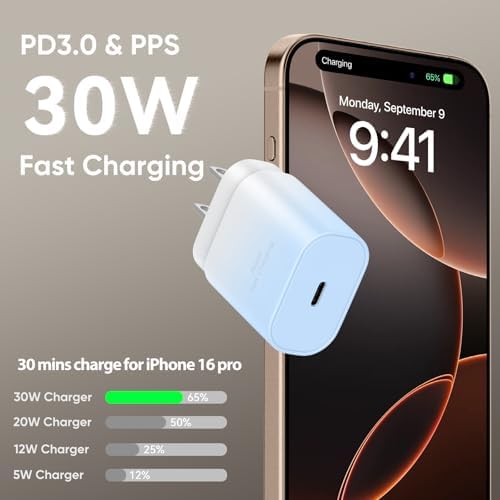 30 W Fast Charger for i Phone 15 Pro Max – 10 FT USB-C Cable & PD 3.0 Power Block | Rapid Charging for i Pad Pro/Air & Samsung S24 – Sleek Black Design for Ultimate Convenience and Durability