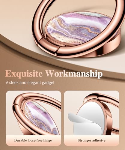 GVIEWIN Stylish Marble Phone Ring Holder with 360° Rotation for Ultimate Grip and Kickstand Functionality – Compatible with i Phone 16 Pro Max, 15 Plus, 14, 13, 12 Series & Galaxy S25/S24 Ultra – Elegant Flowing Sakura Design for Enhanced Safety and Usability