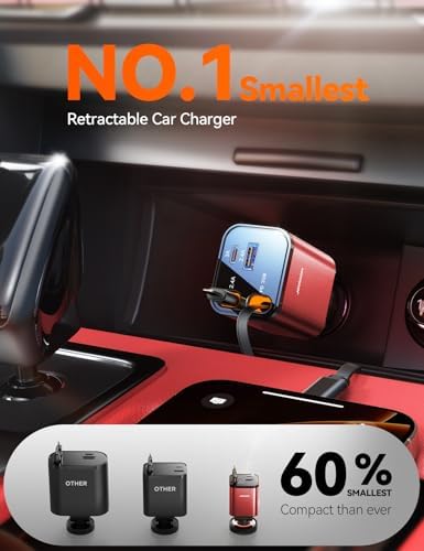 JOYROOM Ultra-Compact 84 W Retractable Car Charger – Fast USB-C Charging for i Phone 12-16 | Travel Essential Car Adapter for Quick Device Power-Up | Sleek Design, Tangle-Free Cable, Perfect Gift for Men & Women