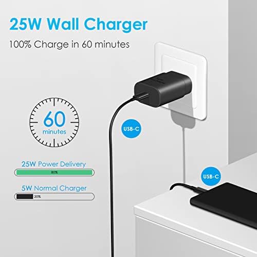 25 W USB-C Fast Charging Block with C-to-C Cable – High-Speed Compact Charger for Galaxy S24/S23/S22, Pixel 8/7, i Phone 16/15 & Z Flip 5 – Optimal PD & PPS Compatibility for Safe, Efficient Power Delivery – Travel-Ready Design for On-the-Go Charging