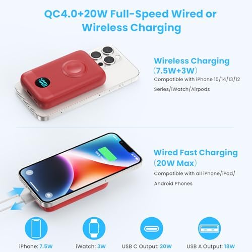 Revolutionary 4-in-1 Magnetic Portable Charger 10800 m Ah – Rapid USB-C Power Bank with LCD Display, Fast Charging for i Phone 16/15/14/13/12 & Apple Watch – Sleek White Design for Ultimate Compatibility and On-the-Go Convenience