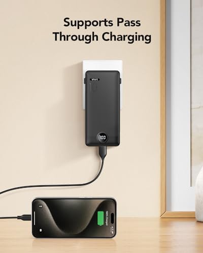 VRURC 10,000 m Ah USB C Power Bank with Built-in Cables & AC Wall Plug – Compact Lightweight Travel Charger for Smartphones & Tablets – Ultimate Convenience & Enhanced Charging Speed