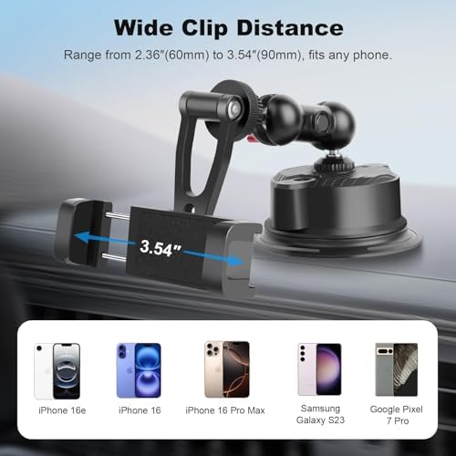 Car Phone Holder Phone Mount for Car, Double-Layer Suction Cup Camera Mount with 360° Ball Head Magic Arm, Windshield Window Car Mount for iPhone/Smartphone/DSLR/Action Camera (SY020) – Enhanced Compatibility and Speed