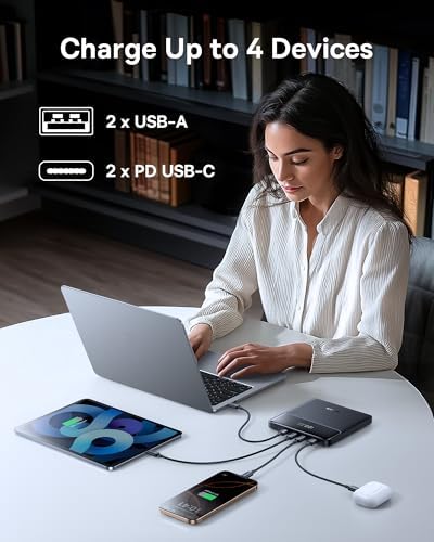Baseus 100 W Slim Portable Power Bank – 20,000 m Ah Fast Charger with Dual USB-C & USB-A Ports – Ultimate Travel Companion for Business Professionals and Tech Enthusiasts – TSA-Approved Laptop Charger for Mac Book, i Phone, Samsung Galaxy, Dell – Stay Powered Anywhere with Real-Time Display and Safety Features