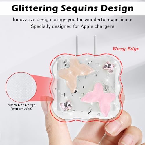 Bling Pink Butterfly Wave Cable Protector for i Phone Charger – Stylish USB Cover and Cord Saver for Lightning Cables, Durable Protection Against Damage, Lightweight and Easy to Clean Charging Accessory