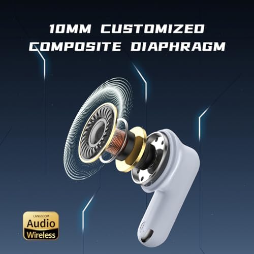 Langsdom Theta PRO Wireless Earbuds – Superior Sound with Enhanced Bass & 30-Hour Playtime for Gaming & Multimedia | Ultra-Low Latency 45 ms Bluetooth 5.3 Connectivity, Integrated Microphone for Clear Voice Calls, Optimal for TV, Smartphones & Laptops