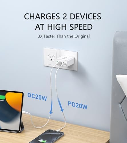Efficient 50 W Dual USB-C Wall Charger Duo – Rapid Multi-Device Power Adapter for i Phone 16/15/14/13/12, i Pads, and Android Smartphones – Compact Fast Charging Solution for On-the-Go Professionals