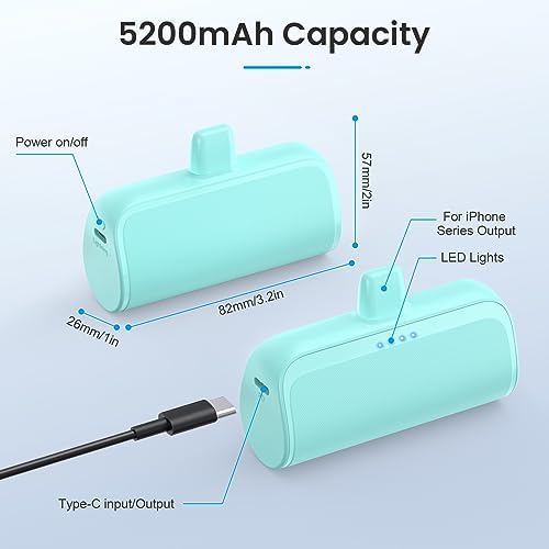 Ultra-Compact 5200 m Ah Power Bank for i Phone – PD Fast Charging Mini Portable Charger with Enhanced Compatibility for i Phone Models 14/13/12/11/XS/XR/X/8/7/6/6 s – Essential On-the-Go Battery Backup for Busy Lifestyles