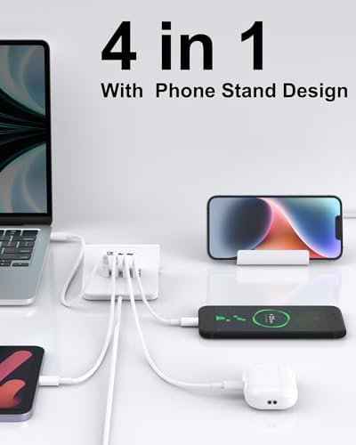 WUKUR Ga N USB C 4-Port Fast Charging Hub – High-Efficiency Multi-Device Charger for Mac Book, i Phone 14/13/12, i Pad, Samsung Galaxy & Google Pixel – Compact, Durable Design with Advanced Safety Features for Optimal Power Management and Clutter-Free Charging Experience