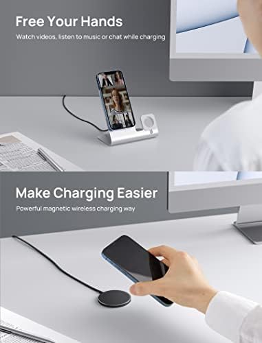 JSAUX Magnetic Wireless Charger – Sleek Silver Fast Charging Pad for i Phone 16 Series, Mag Safe-Compatible with Superior Magnetic Alignment for Efficient Power Delivery, Portable Design for Home & Travel Use, Essential i Phone Accessory for Stylish Charging Solutions