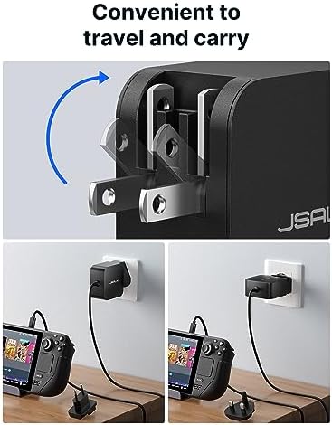 JSAUX 45 W USB C Charger with 5 FT PD 3.0 Cable – Ultimate Fast Charging Solution for Steam Deck, OLED Switch, Mac Book & More – Optimal Power Delivery for i Phone 16/15, Samsung Galaxy S25/S24/S23/S22, i Pad, Pixel Devices – Compact, Durable, and Universally Compatible Charging Accessory