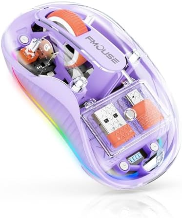 Sleek Dual Connectivity Transparent Wireless Mouse – Rechargeable RGB with USB-C Receiver for Mac Book & Laptops, Compact Design with Cool LED Lights, Silent Operation, and Magnetic Cover for Enhanced Portability – Orange