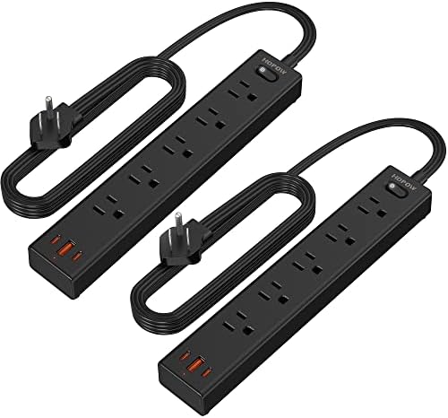 Ultra-Slim 15 FT Flat Plug Power Strip with 5 Outlets & 3 Smart USB Ports – 1700 Joules Surge Protector for Home, Office & Dorm Use – Space-Saving Design with Right-Angle Plug for Optimal Access and Charging Efficiency