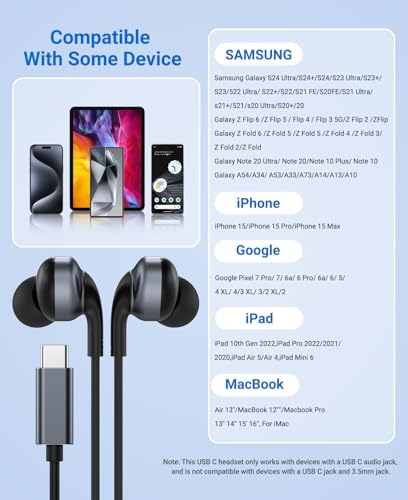 Advanced USB C In-Ear Headphones with Mic & Volume Control – Dual-Pack for Samsung Galaxy S24, i Phone 16, Google Pixel 8 – Superior Audio Clarity with Deep Bass & Clear Call Quality – Ergonomically Crafted for All-Day Comfort & Effortless Connectivity – Lightweight & Durable Earbuds for Music Lovers & Professionals – Transform Your Listening Experience Instantly!