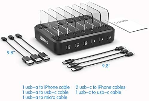 COSOOS 81 W PD USB-C Charging Station – High-Power Multi-Device Fast Charger with 3 x 20 W Ports and 6 Versatile Cables for Instant Mobile Power – Compact USB Hub for Effortless Charging at Home or Office with Enhanced Overheat Protection and Smart Safety Features