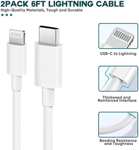 Rapid Charge Duo: 6 FT USB-C Lightning Cable & Dual Wall Charger for i Phone 14/14 Plus/13/12/11 Pro Max – Ultimate Fast Charging Solution for Apple Devices, i Pad & Air Pods – Compact & Durable Design for On-the-Go Power