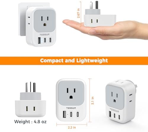 TESSAN Universal European Travel Power Adapter – 3 High-Speed USB Ports (2 USB-C) & 4 AC Outlets for Seamless Device Charging Across France, Germany, Spain, Greece & More – Compact Multi-Port Solution for Global Travelers – Ultimate Type E/F Plug Converter for Efficient Connectivity