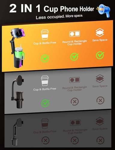 Dual-Function Car Cup Holder and Phone Mount – Adjustable Holder for 4-7 Inch Devices – Sturdy and Versatile Automotive Accessory for Secure Smartphone and Beverage Storage – Perfect for Every Drive