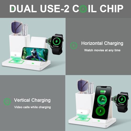 Sophisticated White Leather Pen Holder Desk Organizer with 3-in-1 Wireless Charger for Phone, Earbuds & Watch – Ultimate Desk Accessory for Women, Ideal Birthday Gift for Moms and Professionals – Enhance Workspace Efficiency and Style