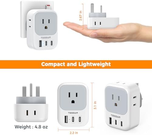TESSAN Universal European Travel Power Adapter – 3 High-Speed USB Ports (2 USB-C) & 4 AC Outlets for Seamless Device Charging Across France, Germany, Spain, Greece & More – Compact Multi-Port Solution for Global Travelers – Ultimate Type E/F Plug Converter for Efficient Connectivity
