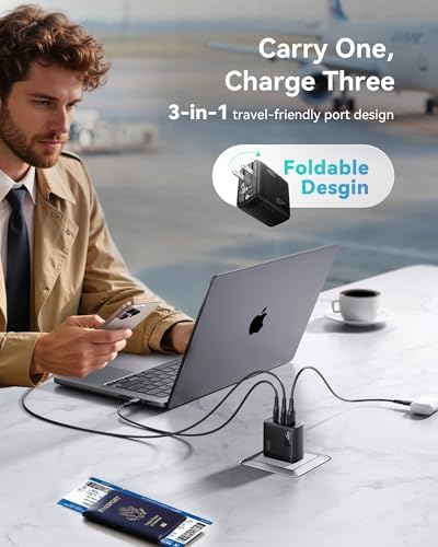INIU 3-Port USB C Charger Block – 65 W PD Fast Charging Wall Adapter with Compact Foldable Plug, Ga N Technology for Ultimate Efficiency – Multi-Device Compatibility for Mac Book Pro/Air, i Phone 16, Samsung S25, i Pad Pro & More – Travel-Friendly Design for Rapid Power Delivery