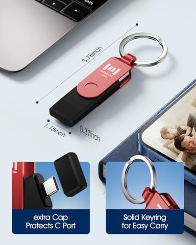 MOSDART 256 GB USB 3.1 Dual Flash Drive – Lightning-Fast Data Transfer for i Phone 15/16, Android, i Pad & Mac Book – Versatile USB-C & A Compatibility – Portable Keychain Design with LED Status Indicator