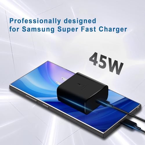 Dual 45 W USB-C Fast Charger Pack with 6 ft Cables for Samsung Galaxy Devices – Rapid Charging Solution for S24, S23 Ultra, S22, Note 10 Plus & Galaxy Tab S8 – Compact Design with Built-in Safety Features