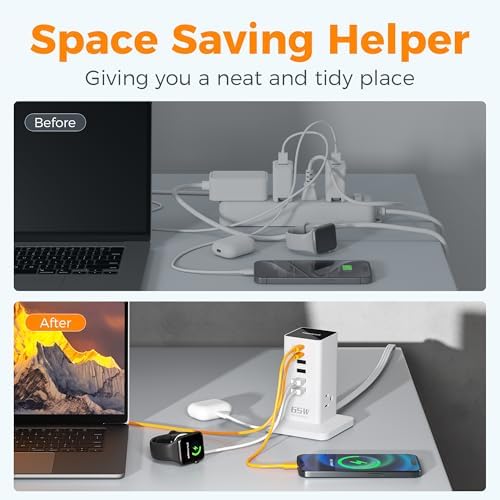 TESSAN 9-in-1 Powerful USB Charging Station – PD 65 W Multi-Device Charger Block for i Phone 15/16, Mac Book & Tablet – Fast, Efficient Power Delivery with 3 AC Outlets – Compact Travel & Home Office Accessory – Enhanced Compatibility & Safety Features